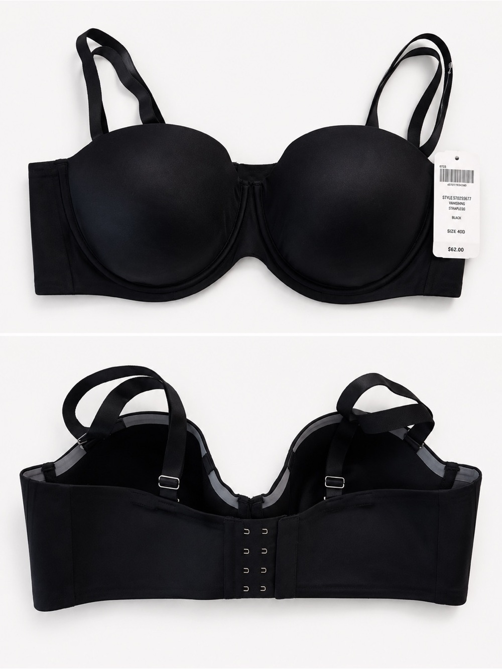 Soma Black Strapless Convertible Longline Bra with Removable Straps
